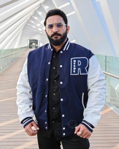 Blue varsity jacket