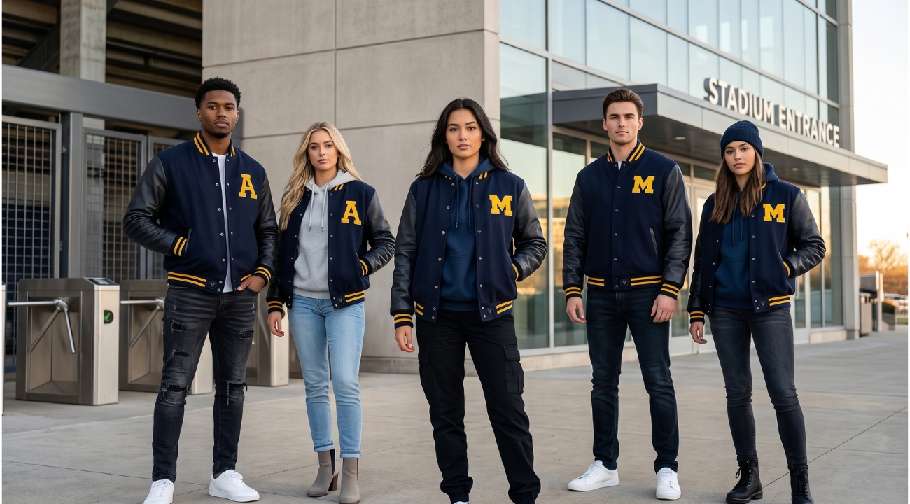 Wool Baseball Jackets With Leather Sleeves