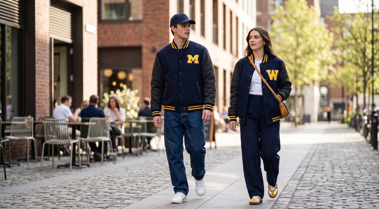 Wool Baseball Jackets With Leather Sleeves