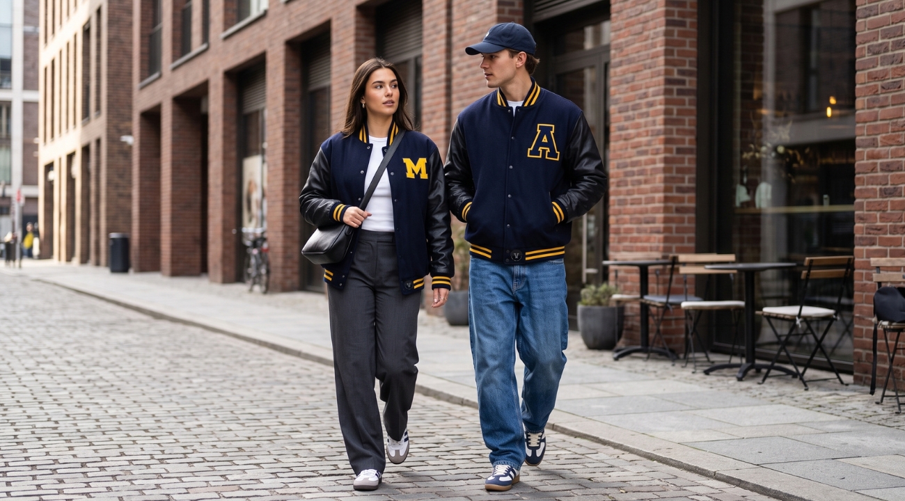 Wool Baseball Jackets With Leather Sleeves