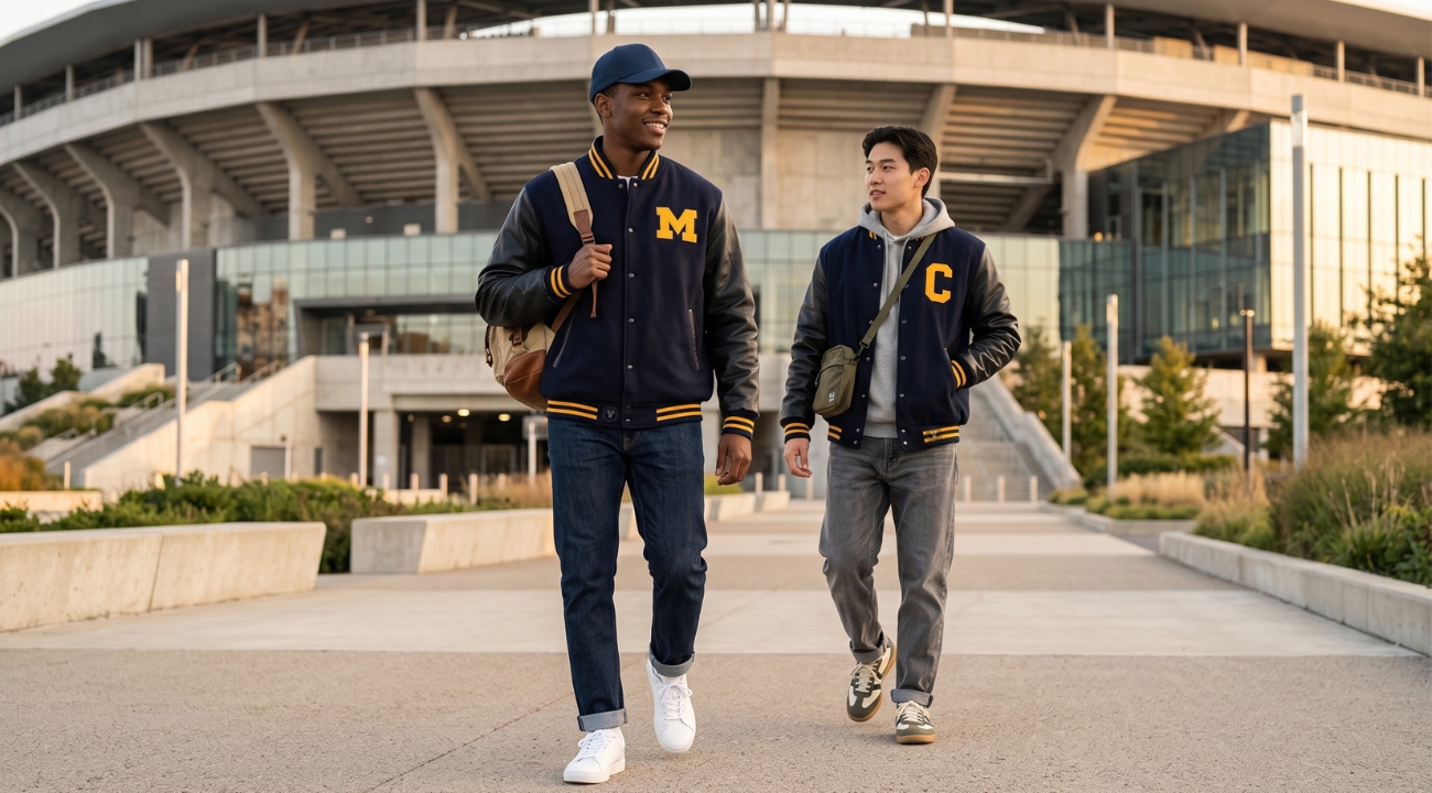 Wool Baseball Jackets With Leather Sleeves