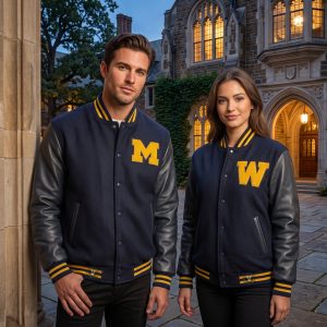 Wool Baseball Jackets With Leather Sleeves