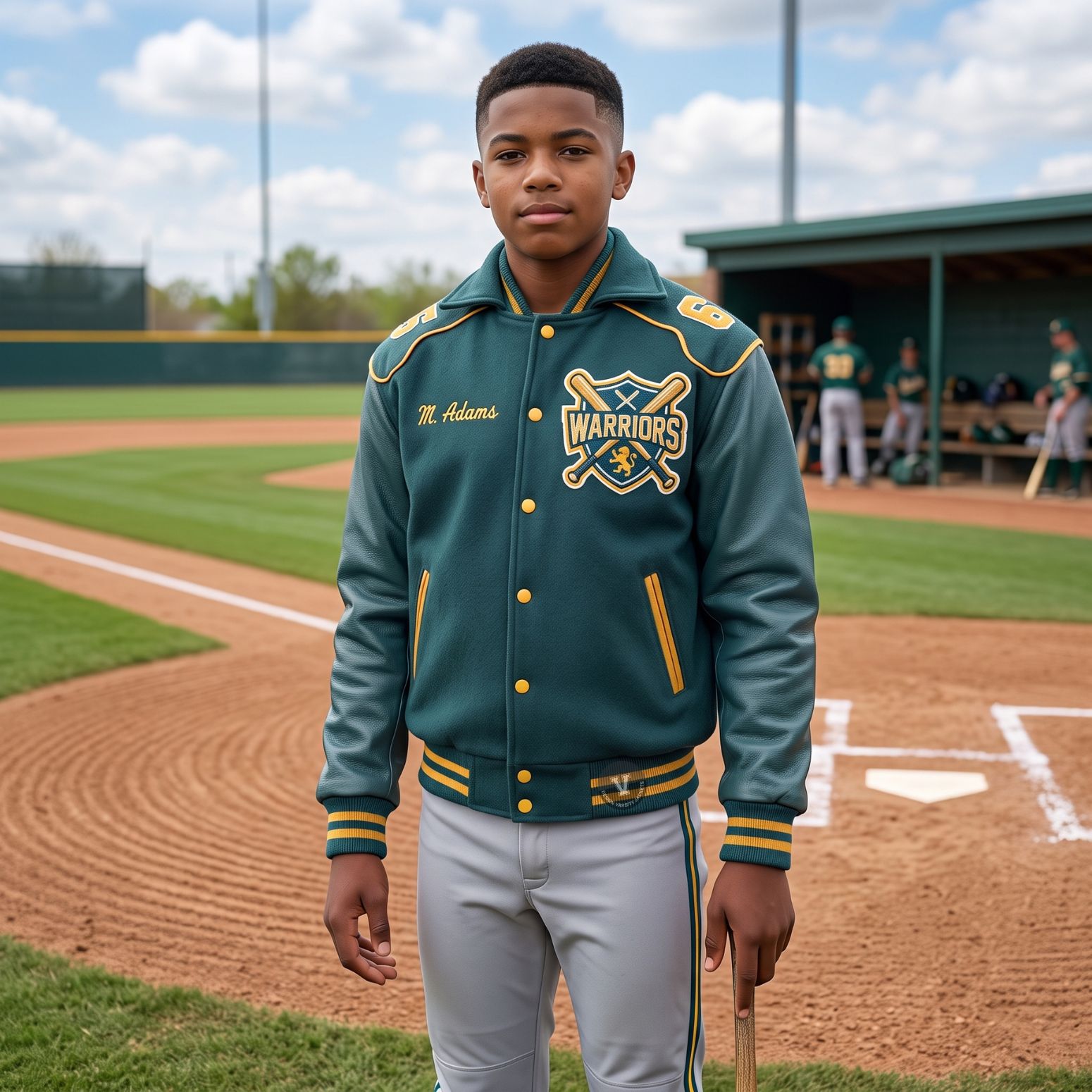 Teal Grey Baseball Jacket With Embroidery
